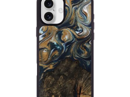 iPhone 16 Plus Wood Phone Case - Ruie (Teal & Gold, 743933) For Sale