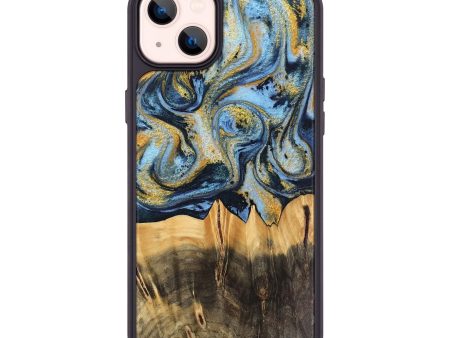 iPhone 14 Plus Wood Phone Case - Denzil (Teal & Gold, 743916) Sale