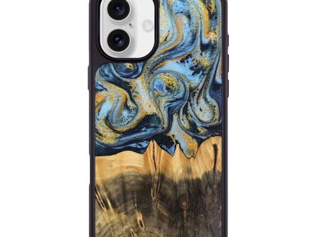 iPhone 16 Plus Wood Phone Case - Denzil (Teal & Gold, 743916) Discount