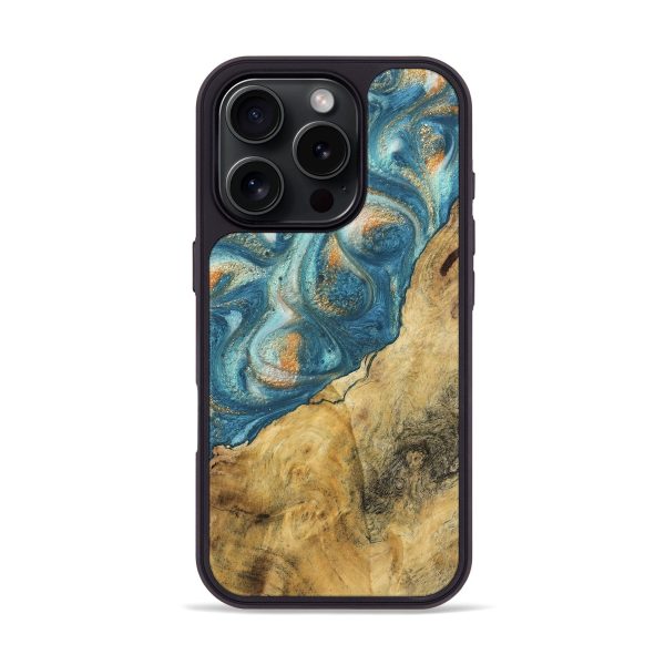 iPhone 16 Pro Wood Phone Case - Leopold (Teal & Gold, 743460) Supply