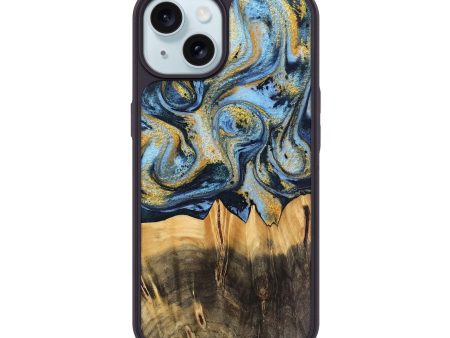 iPhone 15 Wood Phone Case - Denzil (Teal & Gold, 743916) Online Hot Sale