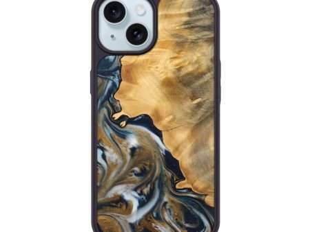 iPhone 15 Wood Phone Case - Mella (Teal & Gold, 743939) Hot on Sale