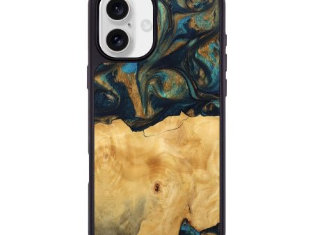 iPhone 16 Plus Wood Phone Case - Margot (Teal & Gold, 743423) For Sale