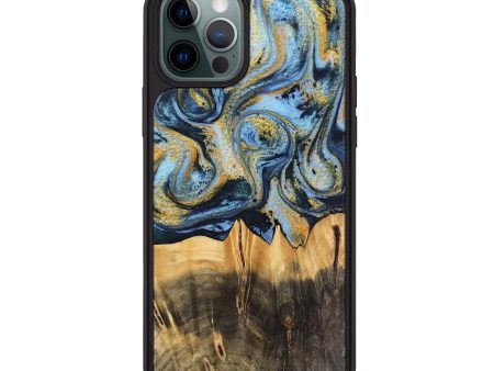 iPhone 12 Pro Max Wood Phone Case - Denzil (Teal & Gold, 743916) Online