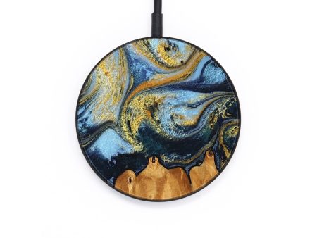 Circle Wood Wireless Charger - Asghar (Teal & Gold, 743917) Fashion