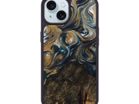 iPhone 15 Wood Phone Case - Ruie (Teal & Gold, 743933) Sale