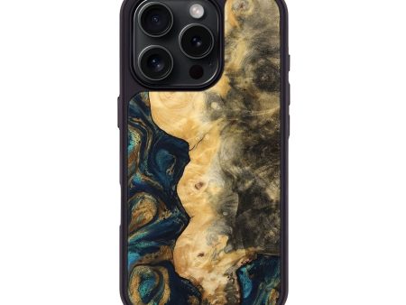 iPhone 16 Pro Wood Phone Case - Hamp (Teal & Gold, 743422) Sale