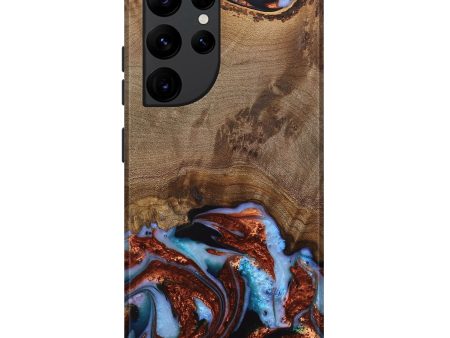 Galaxy S22 Ultra Wood Live Edge Phone Case - Andrei (Teal & Gold, 742962) Cheap