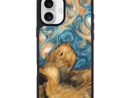 iPhone 16 Plus Wood Phone Case - Kendal (Teal & Gold, 743442) For Sale