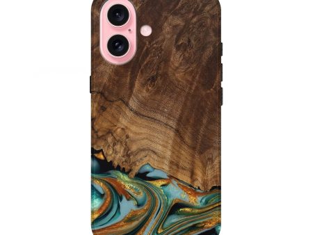 iPhone 16 Wood Live Edge Phone Case - Huong (Teal & Gold, 742973) Fashion