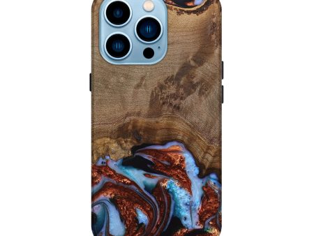 iPhone 14 Pro Wood Live Edge Phone Case - Andrei (Teal & Gold, 742962) Sale