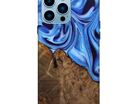 iPhone 14 Pro Max Wood Live Edge Phone Case - Parveen (Blue, 742956) For Sale