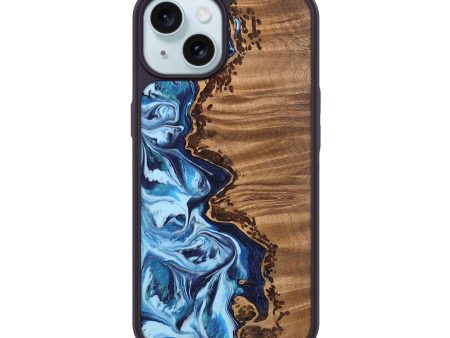 iPhone 15 Wood Phone Case - Almus (Blue, 742691) Supply