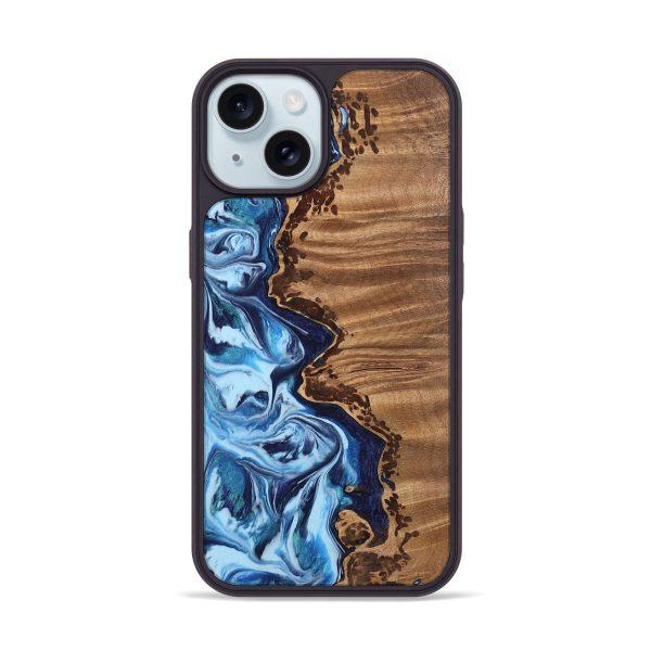 iPhone 15 Wood Phone Case - Almus (Blue, 742691) Supply