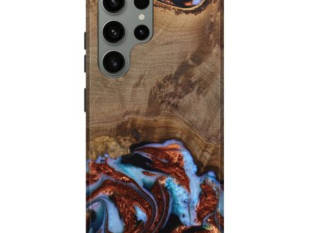 Galaxy S23 Ultra Wood Live Edge Phone Case - Andrei (Teal & Gold, 742962) Online Sale