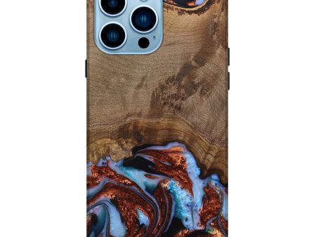 iPhone 14 Pro Max Wood Live Edge Phone Case - Andrei (Teal & Gold, 742962) Discount