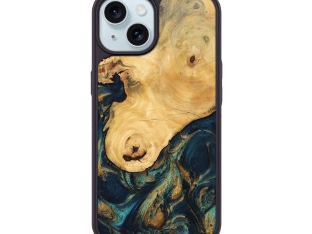 iPhone 15 Wood Phone Case - Kippie (Teal & Gold, 743419) Sale