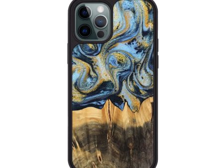 iPhone 12 Pro Wood Phone Case - Denzil (Teal & Gold, 743916) Online