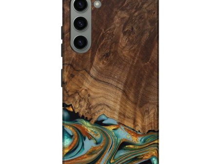 Galaxy S23 Plus Wood Live Edge Phone Case - Huong (Teal & Gold, 742973) Hot on Sale