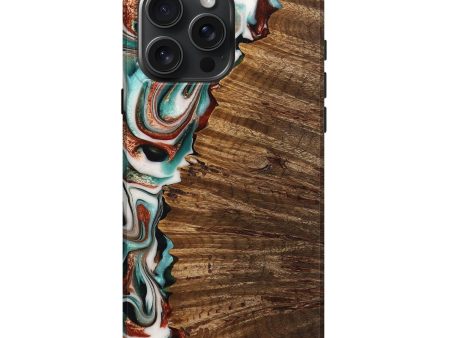 iPhone 16 Pro Max Wood Live Edge Phone Case - Heaven (Teal & Gold, 742983) Supply