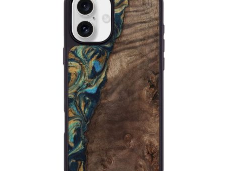 iPhone 16 Plus Wood Phone Case - Sonia (Teal & Gold, 743466) Sale