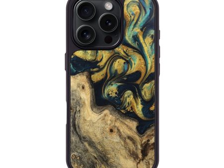 iPhone 16 Pro Wood Phone Case - Bino (Teal & Gold, 743262) Online