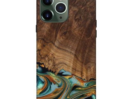 iPhone 13 Pro Max Wood Live Edge Phone Case - Huong (Teal & Gold, 742973) Cheap