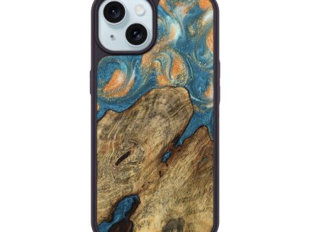 iPhone 15 Wood Phone Case - Norrie (Teal & Gold, 743455) For Sale