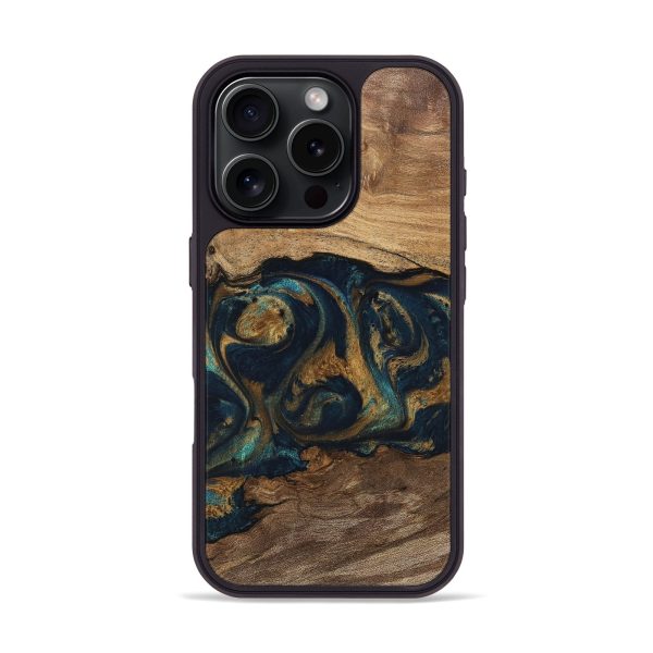 iPhone 16 Pro Wood Phone Case - Pete (Teal & Gold, 743456) Hot on Sale