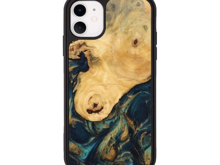 iPhone 11 Wood Phone Case - Kippie (Teal & Gold, 743419) For Discount