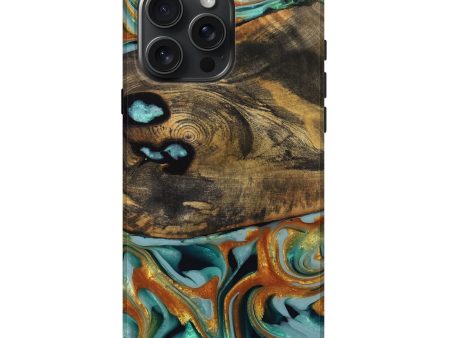 iPhone 16 Pro Max Wood Live Edge Phone Case - Jasver (Teal & Gold, 742967) Supply