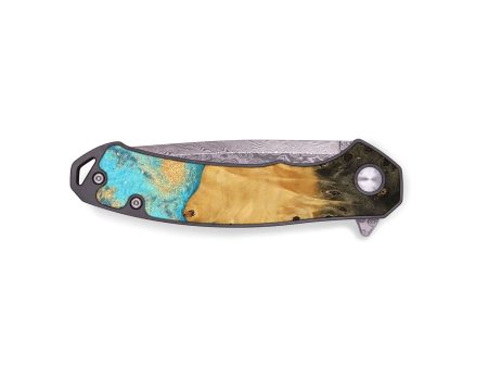 EDC Wood Pocket Knife - Auro (Teal & Gold, 744059) on Sale