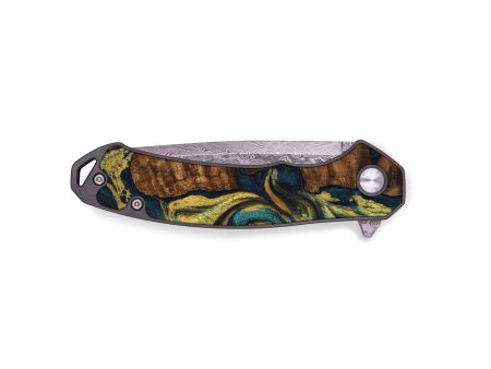 EDC Wood Pocket Knife - Cletus (Teal & Gold, 743021) Fashion