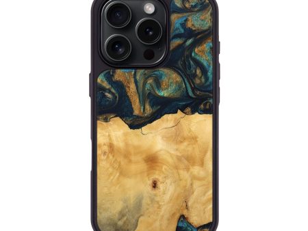 iPhone 16 Pro Wood Phone Case - Margot (Teal & Gold, 743423) Online