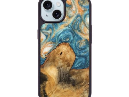 iPhone 15 Wood Phone Case - Kendal (Teal & Gold, 743442) For Discount