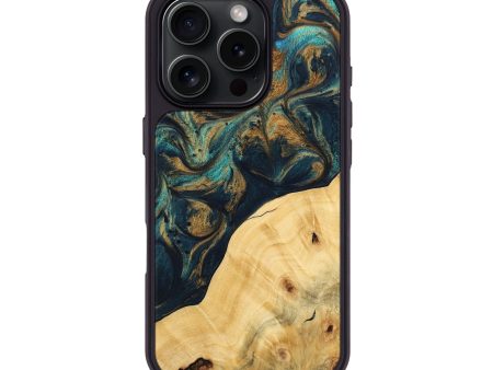 iPhone 16 Pro Wood Phone Case - Ellynn (Teal & Gold, 743438) on Sale