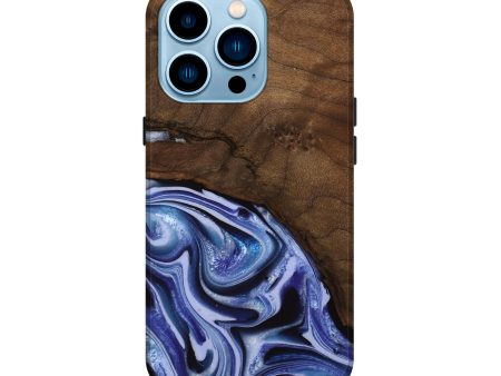 iPhone 14 Pro Wood Live Edge Phone Case - Livia (Blue, 742595) For Cheap