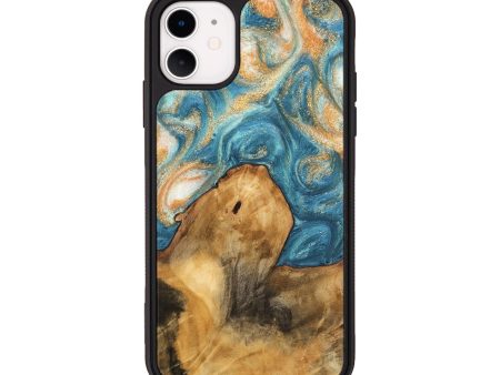 iPhone 11 Wood Phone Case - Kendal (Teal & Gold, 743442) For Cheap