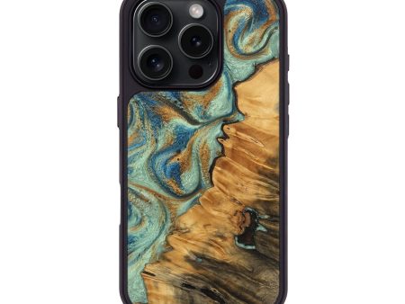 iPhone 16 Pro Wood Phone Case - Halsey (Teal & Gold, 743882) Supply