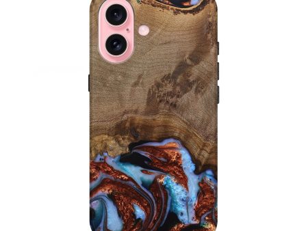 iPhone 16 Wood Live Edge Phone Case - Andrei (Teal & Gold, 742962) Supply