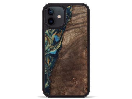 iPhone 12 mini Wood Phone Case - Sonia (Teal & Gold, 743466) Cheap