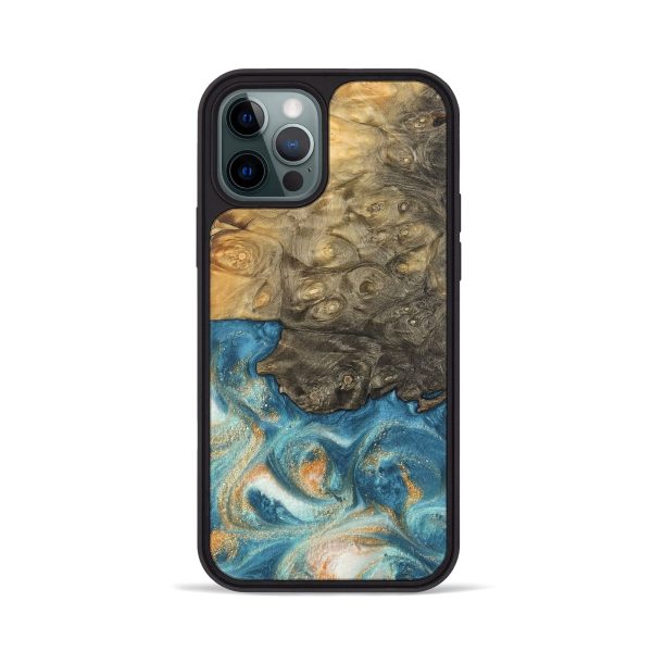 iPhone 12 Pro Wood Phone Case - Tildy (Teal & Gold, 743433) Fashion