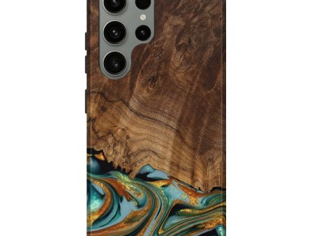 Galaxy S23 Ultra Wood Live Edge Phone Case - Huong (Teal & Gold, 742973) For Cheap