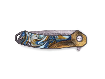 EDC Wood Pocket Knife - Brooks (Teal & Gold, 743074) For Cheap