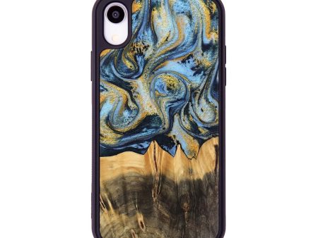 iPhone Xr Wood Phone Case - Denzil (Teal & Gold, 743916) For Sale