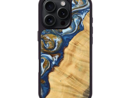 iPhone 16 Pro Wood Phone Case - Devina (Teal & Gold, 743073) Cheap