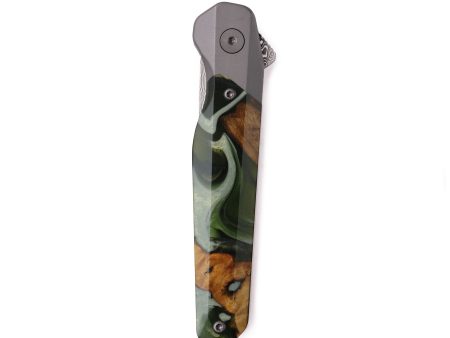 Live Edge Wood Pocket Knife - Dwayne (Green, 742610) For Sale