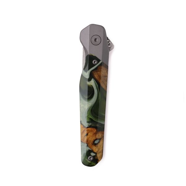 Live Edge Wood Pocket Knife - Dwayne (Green, 742610) For Sale