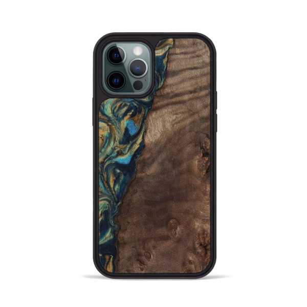 iPhone 12 Pro Wood Phone Case - Sonia (Teal & Gold, 743466) Hot on Sale