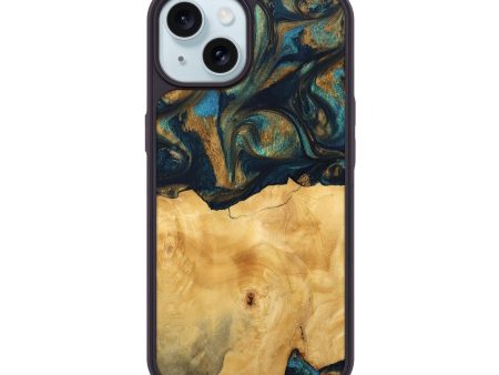 iPhone 15 Wood Phone Case - Margot (Teal & Gold, 743423) Online now